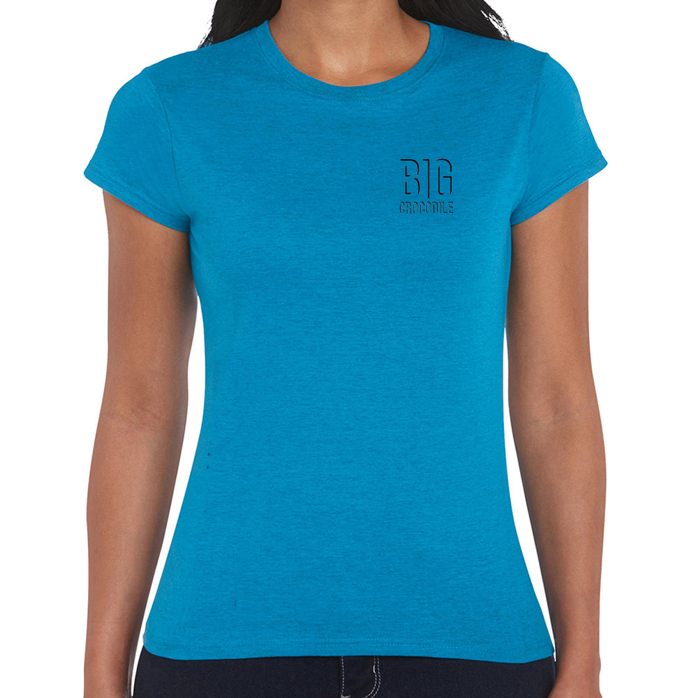 SALE ITEM - Ladies cut teal t shirt - shadow logo - small