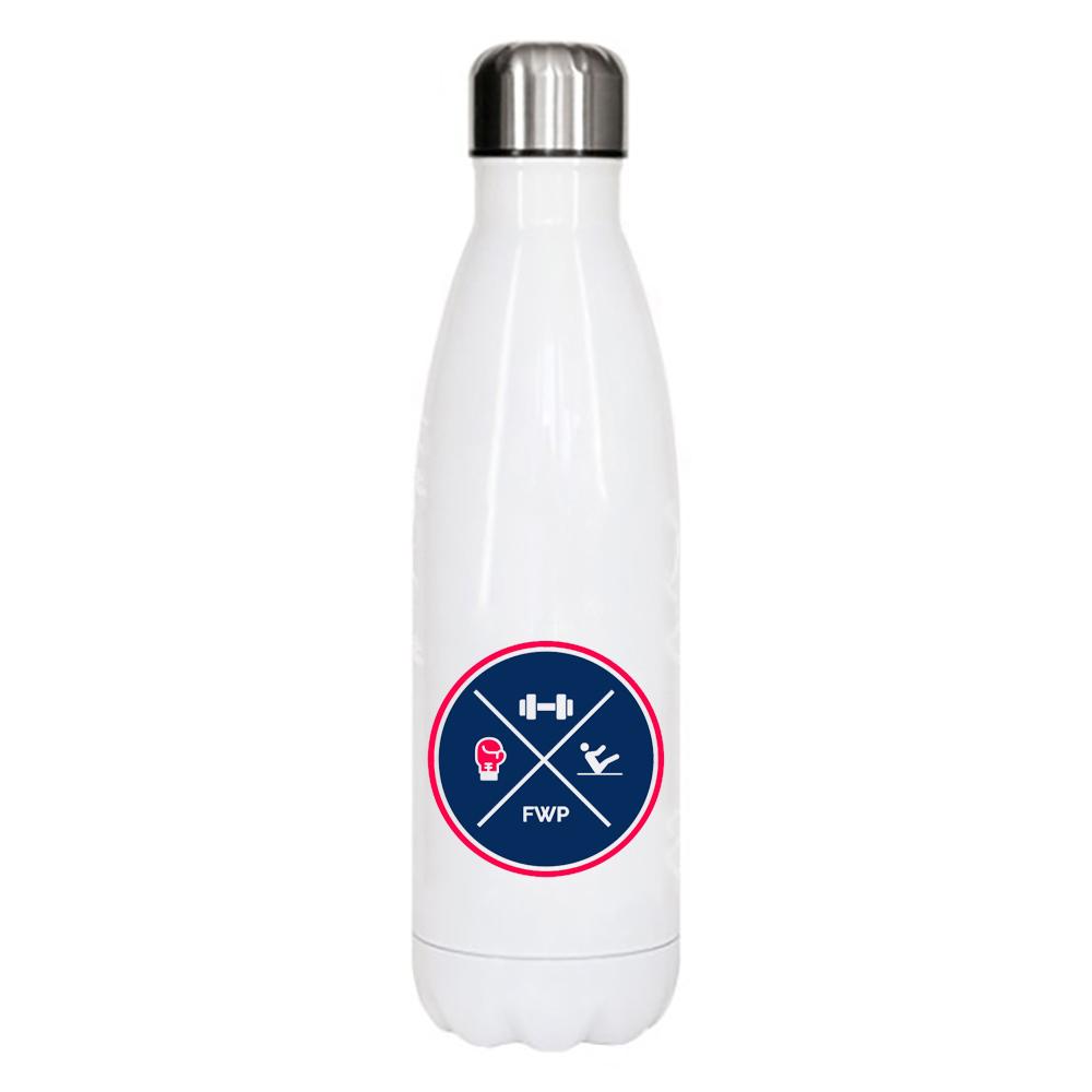 Water Bottle - Fitness With Poppy - White Metal Bottle